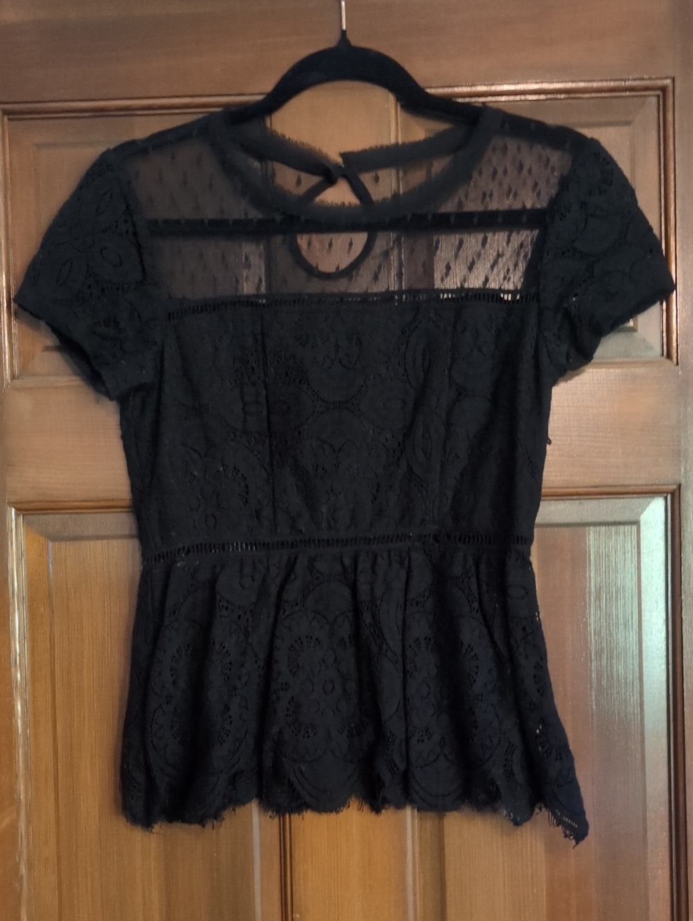 Xhilaration Black Lace Peplum Short Sleeve Top
